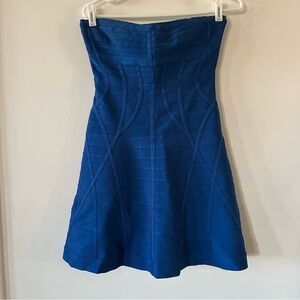 Herve Leger Strapless Royal Blue Bandage A-Line Mini Dress